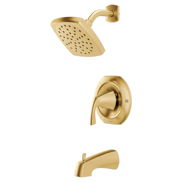 Moen Lindor Brushed Gold 1-handle Single Function Square Bathtub and Shower Faucet Valve Included