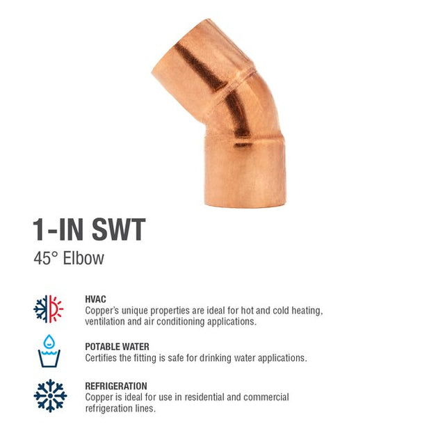 Streamline 1-in 45-Degree Copper Elbow