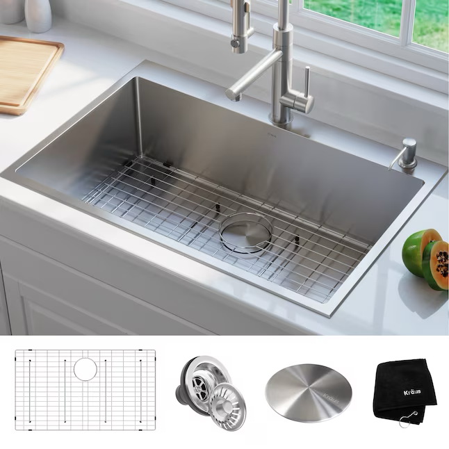 Kraus Standart PRO Dual-mount 33-in x 22-in Stainless Steel Single Bowl 2-Hole Kitchen Sink