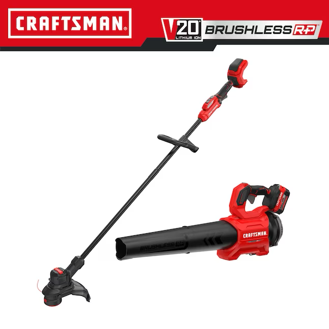 CRAFTSMAN Kit combinado de cortadora de hilo y soplador de hojas con batería inalámbrica máxima de 20 voltios RP sin escobillas (batería y cargador incluidos) 