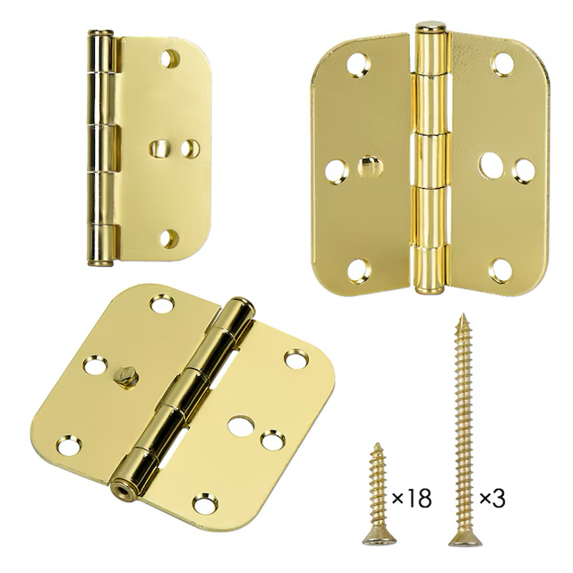 RELIABILT 3-1/2-in H x 5/8-in Radius Brignt Brass Security Interior Door Hinge (3-Pack)