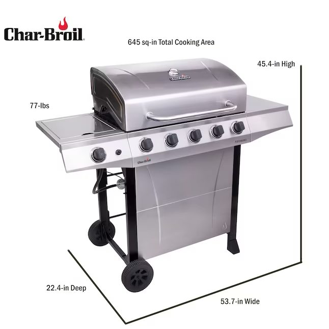 Parrilla de gas propano líquido Char-Broil Performance Series Silver de 5 quemadores con 1 quemador lateral