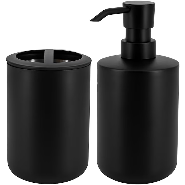 Dispensador de jabón y loción independiente de 15 oz de capacidad en color negro mate de Allen + Roth