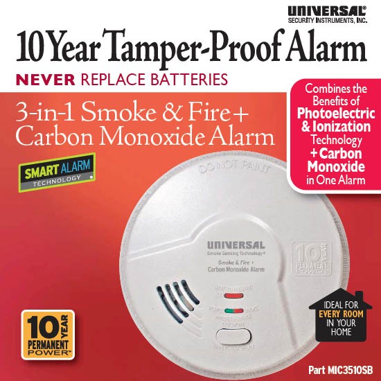 3-in-1 Smoke, Fire and Carbon Monoxide Smart Alarm with 10 Year Sealed Battery