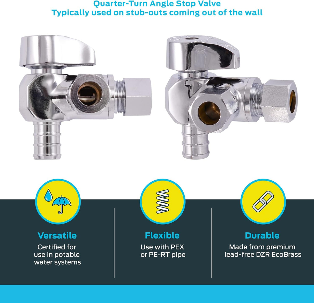 SharkBite 1/2 in. x 3/8 in. x 3/8 in. Compression Brass Crimp Quarter-Turn Dual Outlet Angle Stop