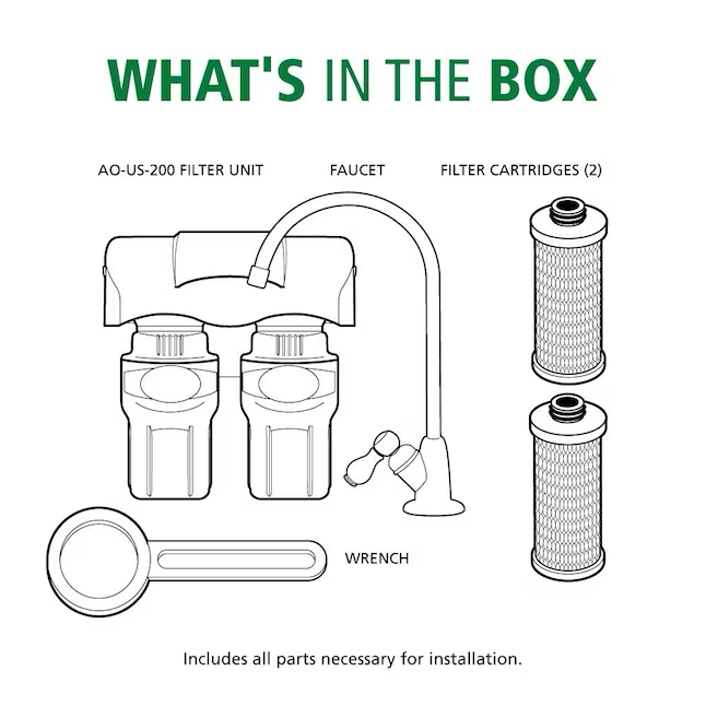 A.O. Smith 2-Stage Carbon Block Under Sink Water Filtration System with Brushed Nickel Faucet