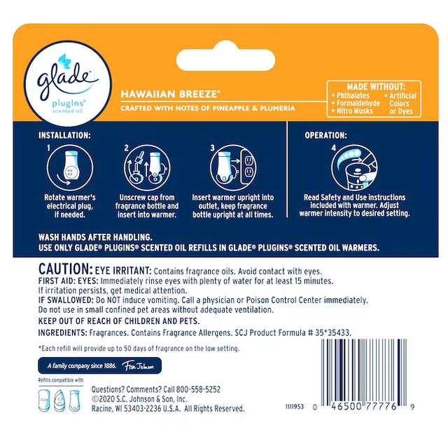 Glade Scented Oil 0.67-fl oz Hawaiian Breeze Refill Air Freshener (5-Pack)