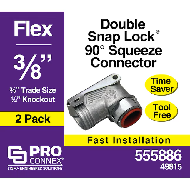 Sigma ProConnex 3/8-in 90-Degree Flexible Die Cast Zinc Squeeze Connector Conduit Fittings (2-Pack)