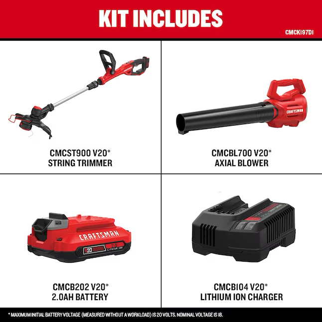 CRAFTSMAN V20 Kit combinado de cortadora de hilo y soplador de hojas con batería inalámbrica de 20 voltios máx. (batería y cargador incluidos)