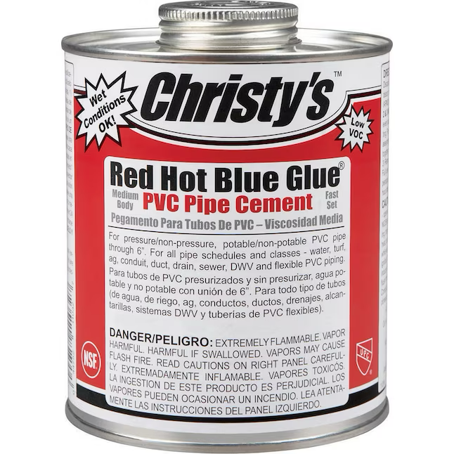 Cemento para PVC Christy's Red Hot Blue Glue, 32 onzas líquidas