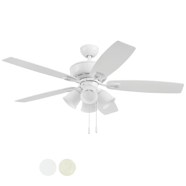 Harbor Breeze Notus 52-Inches White with White/driftwood Blades Indoor Downrod mount Standard Ceiling Fan With Light (5-Blade)