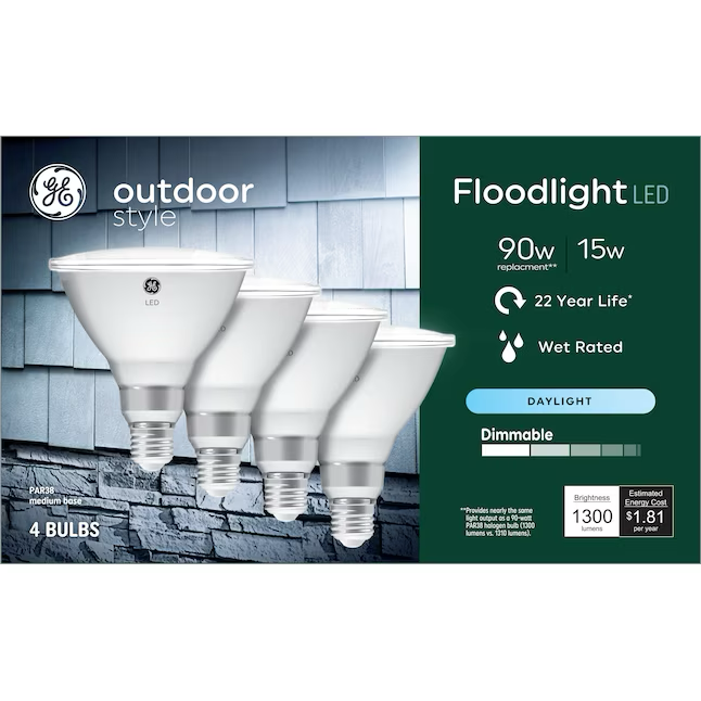 GE Outdoor Style 90-Watt EQ PAR38 Daylight Medium Base (e-26) Dimmable LED Light Bulb (4-Pack)