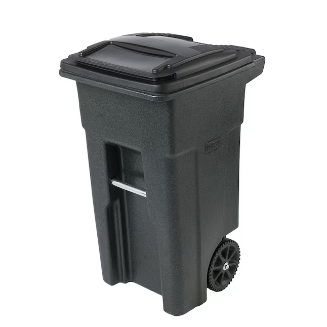 Toter 32-Gallons Black Plastic Wheeled Trash Can with Lid Outdoor