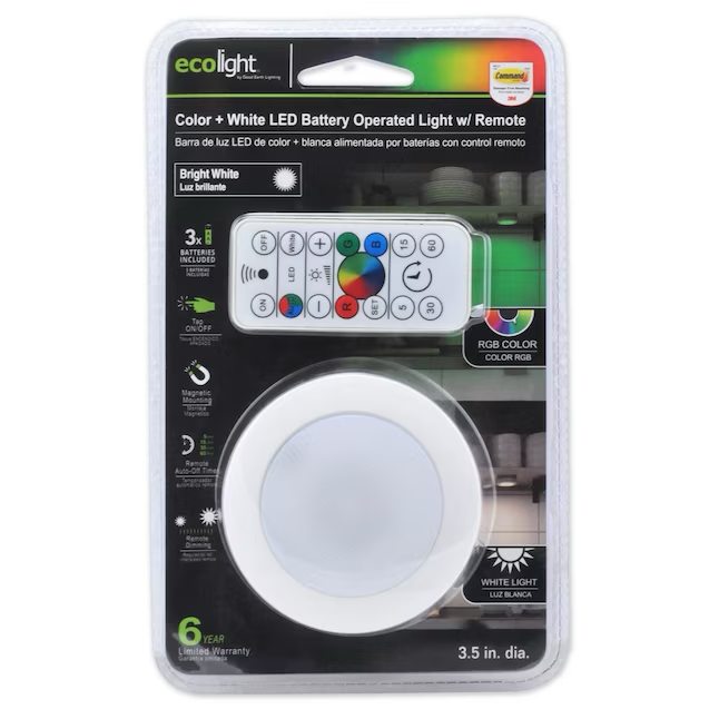 Ecolight 3,5-Zoll-RGBW-LED-batteriebetriebenes magnetisches Tap-Puck-Licht mit IR-Fernbedienung