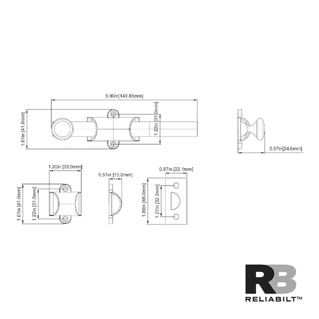 RELIABILT 6-in Satin Nickel Steel Surface Bolt