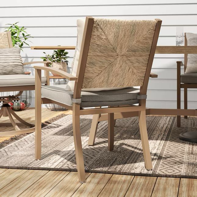 allen + roth Townsend Set of 4 Wicker Brown Steel Frame Stationary Dining Chair with Gray Cushioned Seat