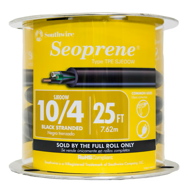 Southwire Cable de alimentación negro Sjeoow de 25 pies, 10 AWG, 4, por rollo