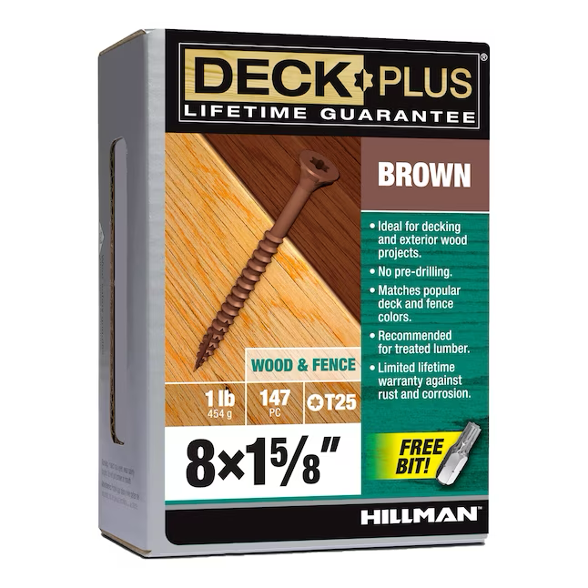 Deck Plus Tornillos para terrazas de madera a madera #8 x 1-5/8 pulgadas (147 por caja)