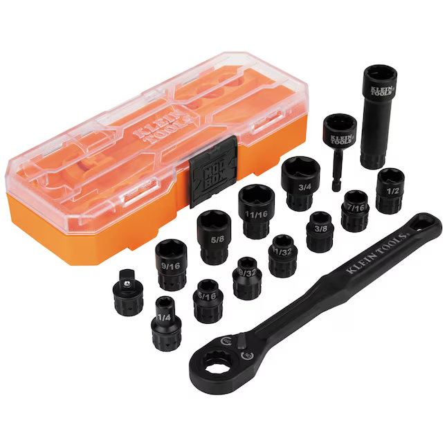 Klein Tools Impact Rated Pass Through 15-Piece Standard (SAE) 3/8-in Drive 6-point Set Deep Socket Set