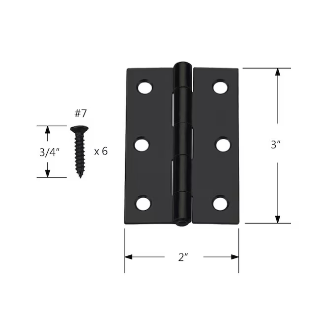 Bisagra para puerta interior/exterior embutida negra mate de 3 in de alto RELIABILT (paquete de 2)