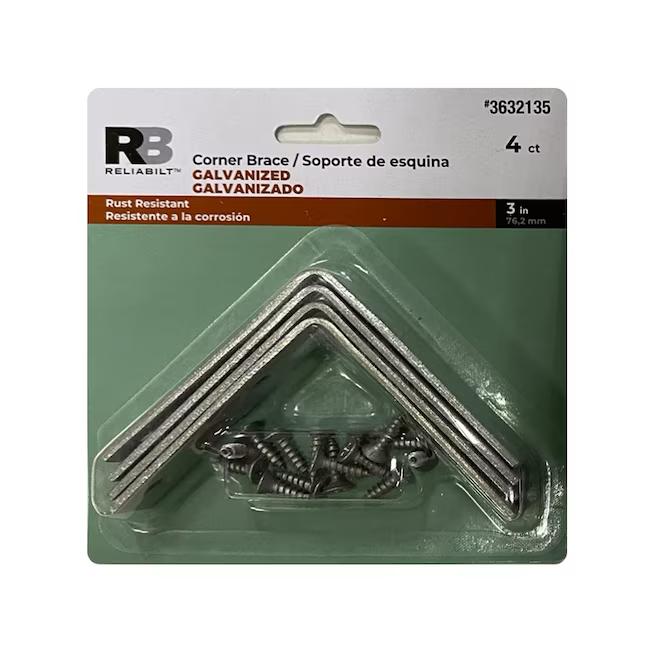 RELIABILT 3-in x 0.75-in x 3-in Galvanized Steel Corner Brace (4-Pack)