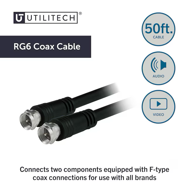 Cable coaxial Utilitech Rg6 negro de 50 pies