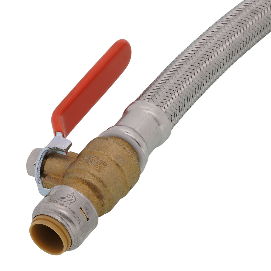 SharkBite Max Brass 3/4 in. FIP x 1/2 in. Push-Fit Ball Valve Braided Water Heater Connector (18" Length)