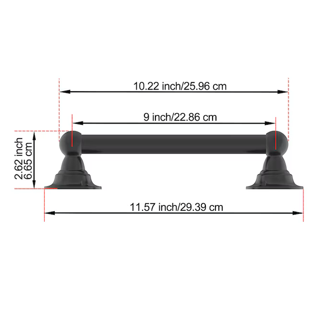 Barra de apoyo con tornillos expuestos de Allen + Roth, barra de apoyo para montaje en pared de 9 pulgadas, color negro mate (capacidad de peso de 300 lb)