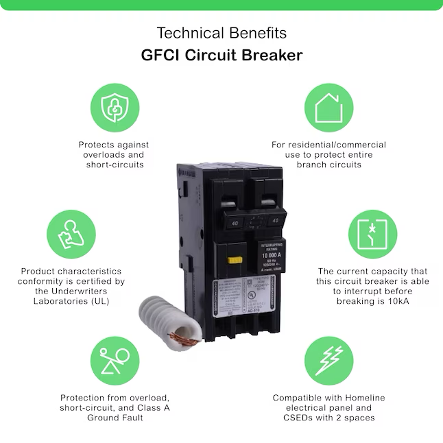 Square D Homeline 40-amp 2-Pole Gfci Circuit Breaker