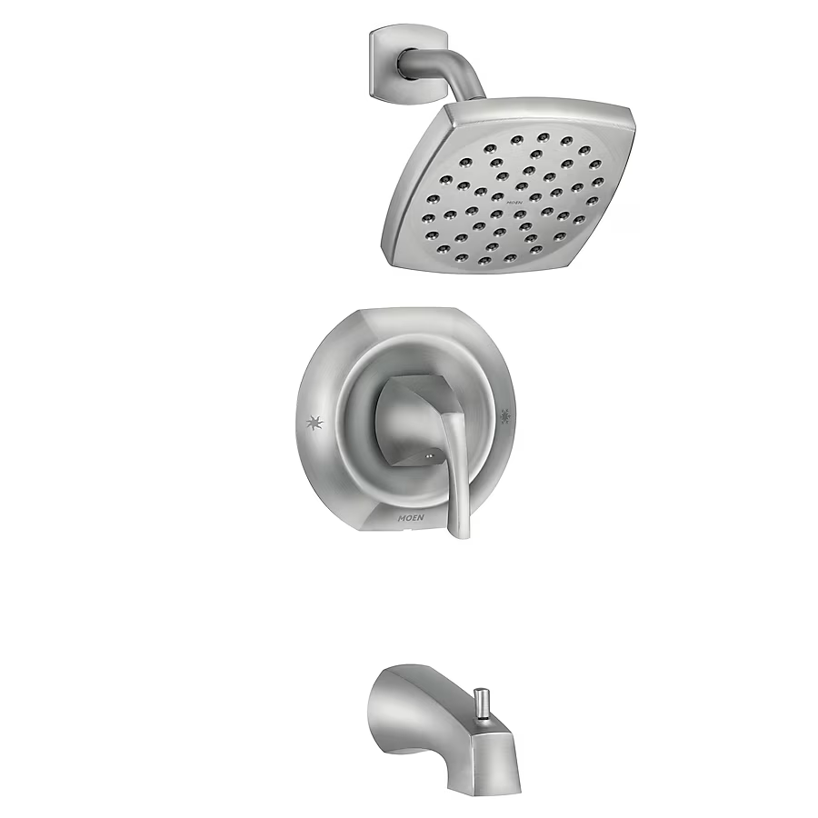 Moen Lindor Spot Resist Brushed Nickel 1-handle Single Function Square Bathtub and Shower Faucet Valve Included