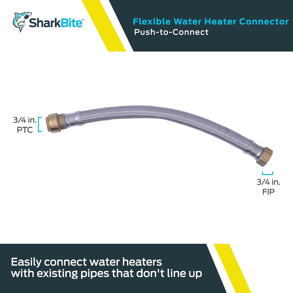 SharkBite Conector flexible trenzado de acero inoxidable para calentador de agua FIP de 3/4 pulg. x 3/4 pulg. (15 pulg. de longitud)