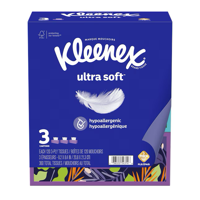 Paquete de 3 pañuelos faciales Kleenex (120 unidades)