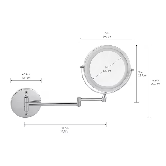 allen + roth 4.75-in x 11.5-in Polished Chrome Double-sided 5X Magnifying Wall-mounted Vanity Mirror with Light