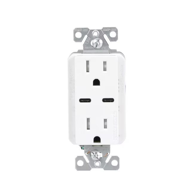 Eaton 15-Amp 125-Volt Tamper Resistant Residential Decorator USB Outlet Dual Type C, White