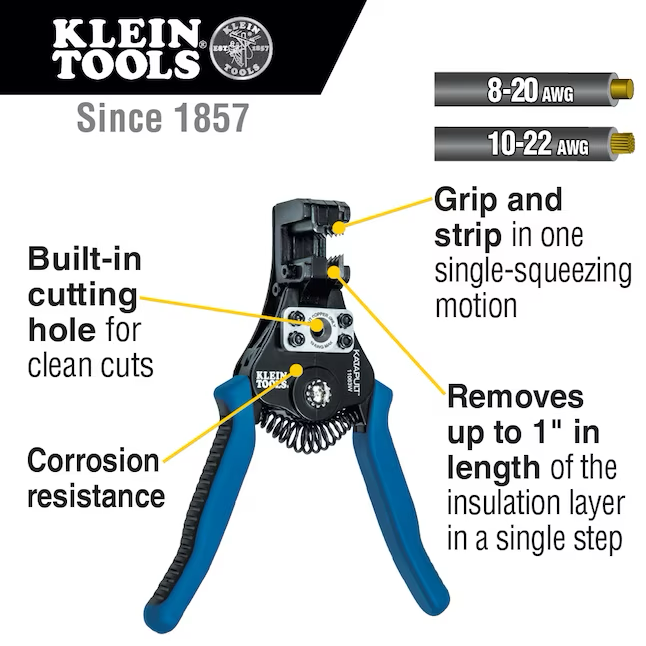 Klein Tools Katapult Abisolierzange, 8-20 AWG Massiv, 10-22 AWG Litzen