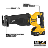 Sierra recíproca inalámbrica sin escobillas DEWALT XR POWER DETECT de velocidad variable máxima de 20 voltios (herramienta básica)