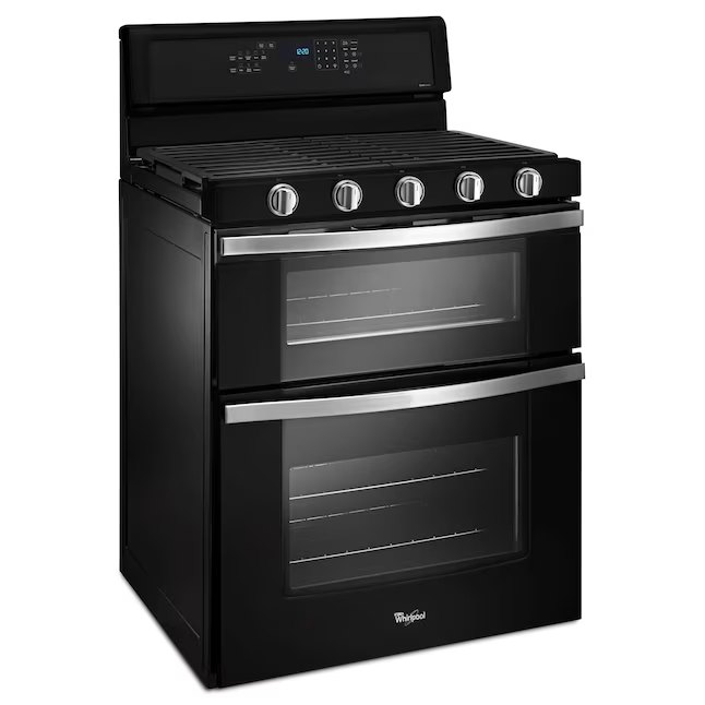 Whirlpool 30-in 5 Burners 3.9-cu ft / 2.1-cu ft Self-cleaning Convection Oven Freestanding Natural Gas Double Oven Gas Range (Black Ice)