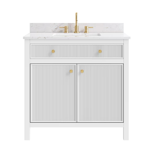 allen + roth Sandbanks 36-in White Undermount Single Sink Bathroom Vanity with White Engineered Stone Top