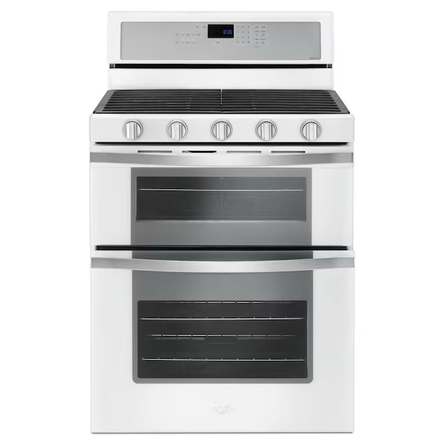 Whirlpool 30-in 5 Burners 3.9-cu ft / 2.1-cu ft Self-cleaning Convection Oven Freestanding Natural Gas Double Oven Gas Range (White Ice)