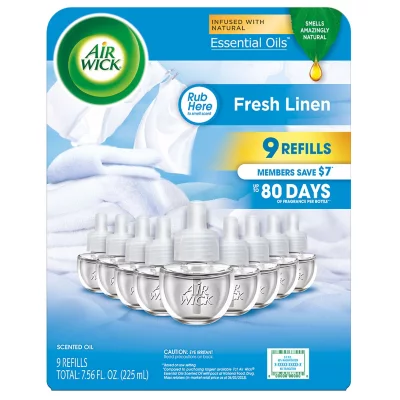 Air Wick Scented Oil Air Freshener, Fresh Linen (9-Pack)