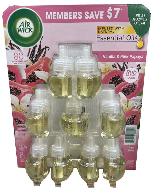 Air Wick Scented Oil Air Freshener, Vanilla & Pink Papaya (9-Pack)