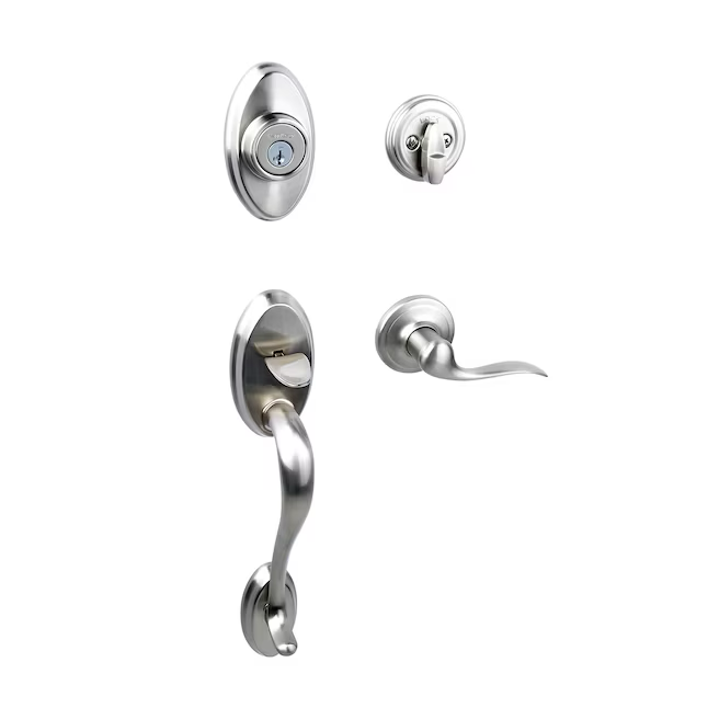 Kwikset Signature Series Shelburne Satin Nickel Single-Cylinder Deadbolt Keyed Entry Door Handleset with Tustin Lever and Smartkey