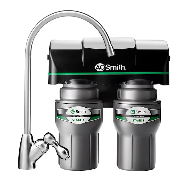 A.O. Smith 2-Stage Carbon Block Under Sink Water Filtration System with Brushed Nickel Faucet