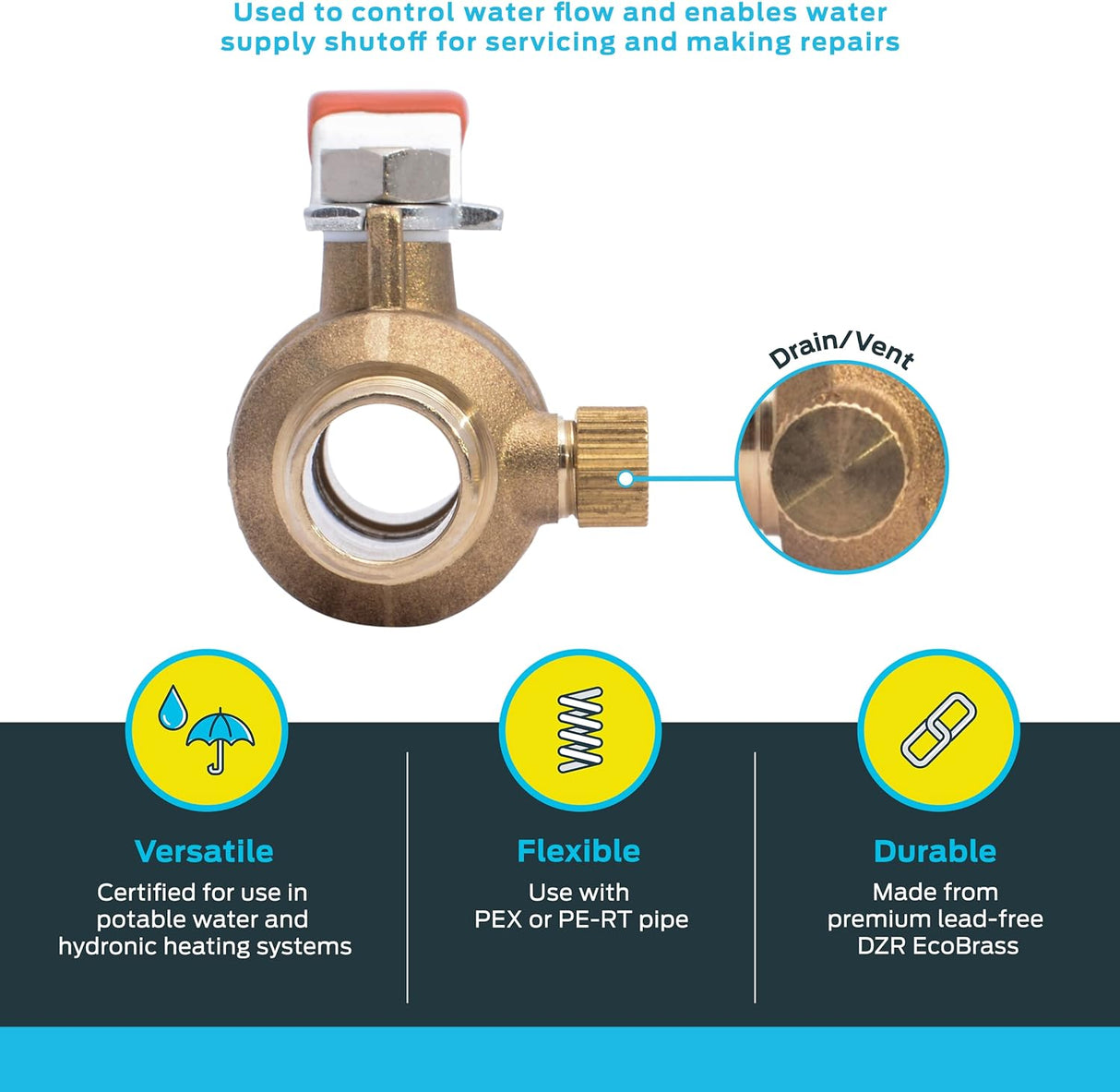 SharkBite 3/4 in. Brass Crimp Ball Valve with Drain / Vent