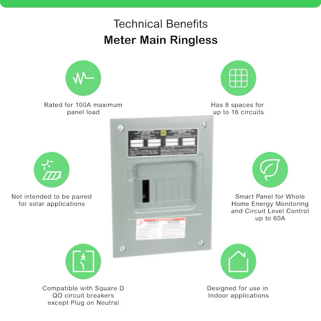 Square D 100-Amp 8-Spaces 16-Circuit Indoor Main Lug Load Center