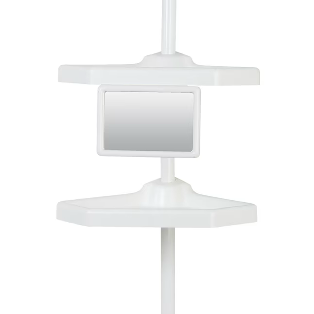 Style Selections White Steel 4-Shelf Tension Pole Freestanding Shower Caddy 13.4-in x 9.4-in x 97-in