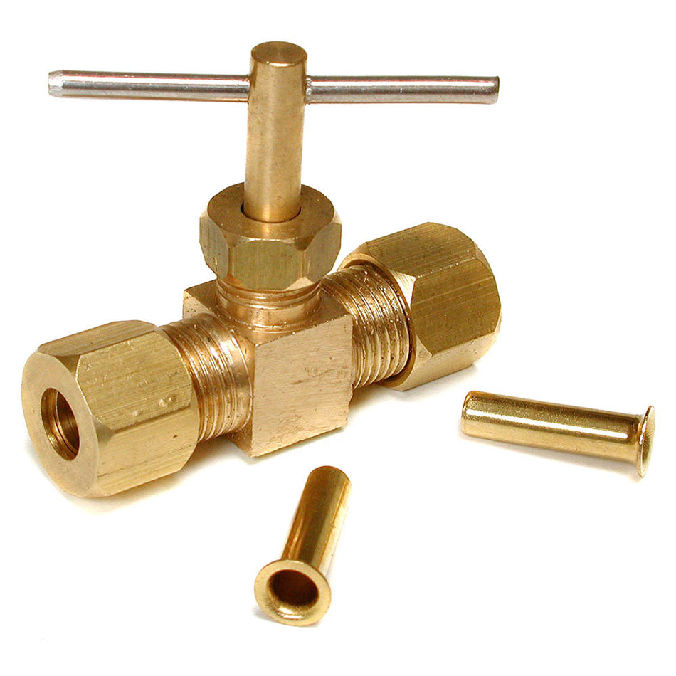 Dial ¼” cc x ¼” cc Straight Compression Needle Valve with Poly Adapter