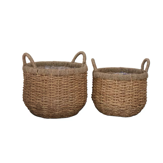 allen + roth 2 -Pack Round 15.75-Inches W Medium Brown Wicker Indoor Planter