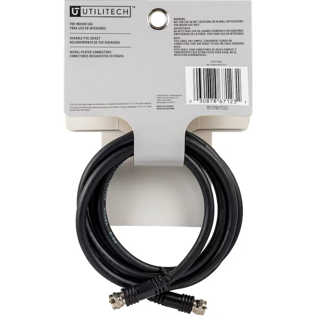 Cable coaxial Utilitech Rg6 negro de 6 pies