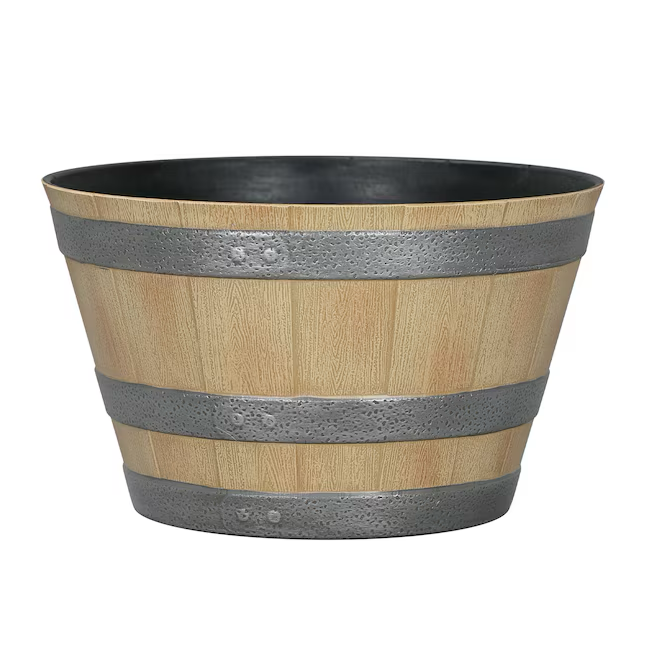 Style Selections Round 14.73-in W Medium Brown Resin Rustic Indoor/Outdoor Planter With Drainage Holes